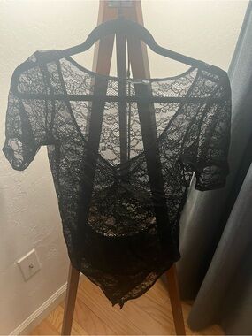 Zara Black Lace Bodysuit with Floral Details
